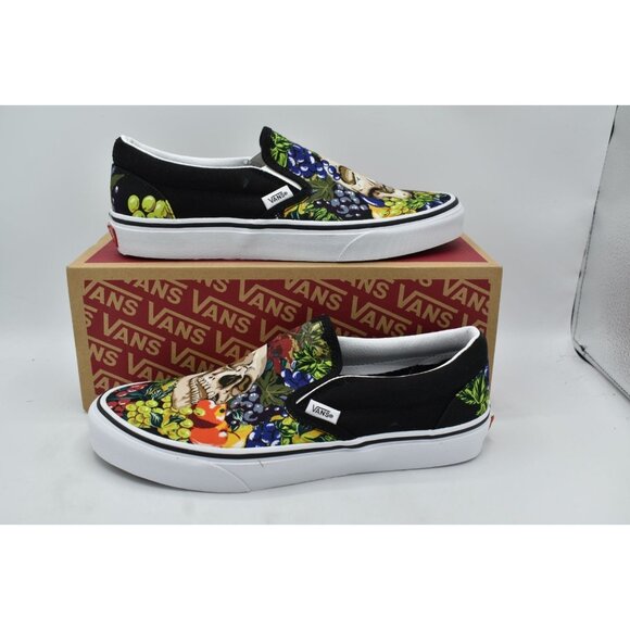 Vans Womens Size 9.5 Black White Fruit Skull Classic Slip On Sneakers Shoes - Picture 10 of 13